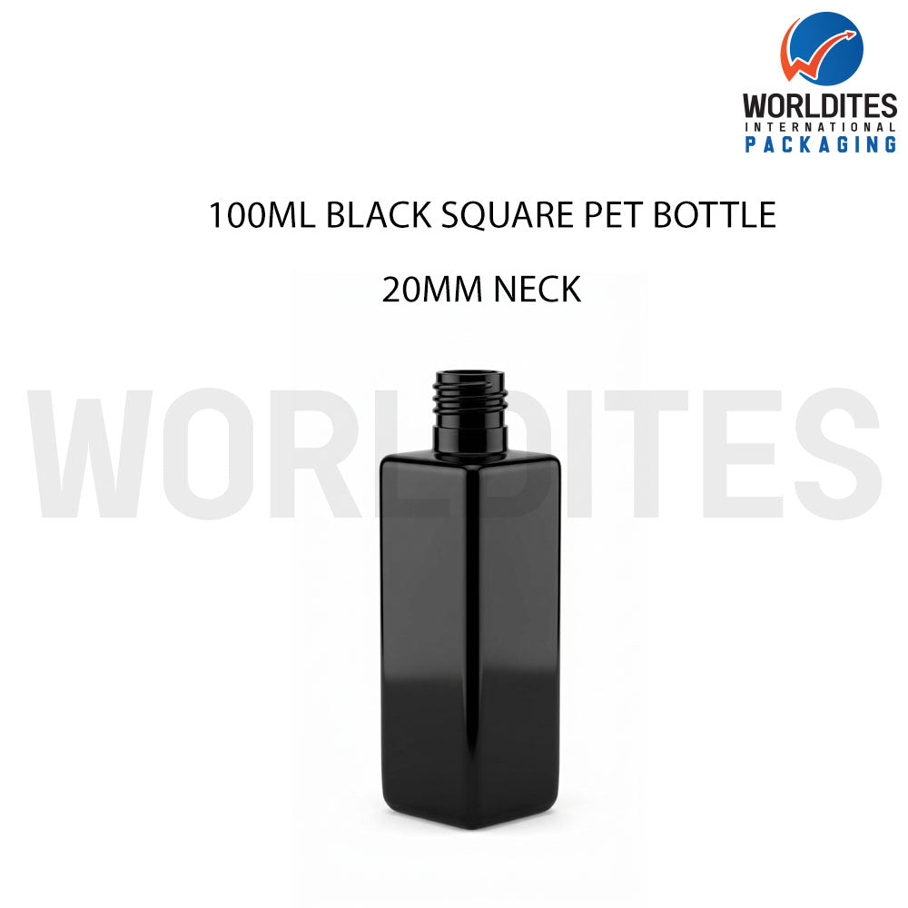 100ml Black Square PET Bottle for Cosmetic & Personal Care Packaging