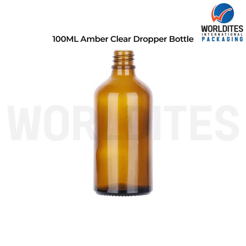 100ml Amber Round Glass Dropper Bottle for Skincare & Cosmetic Products