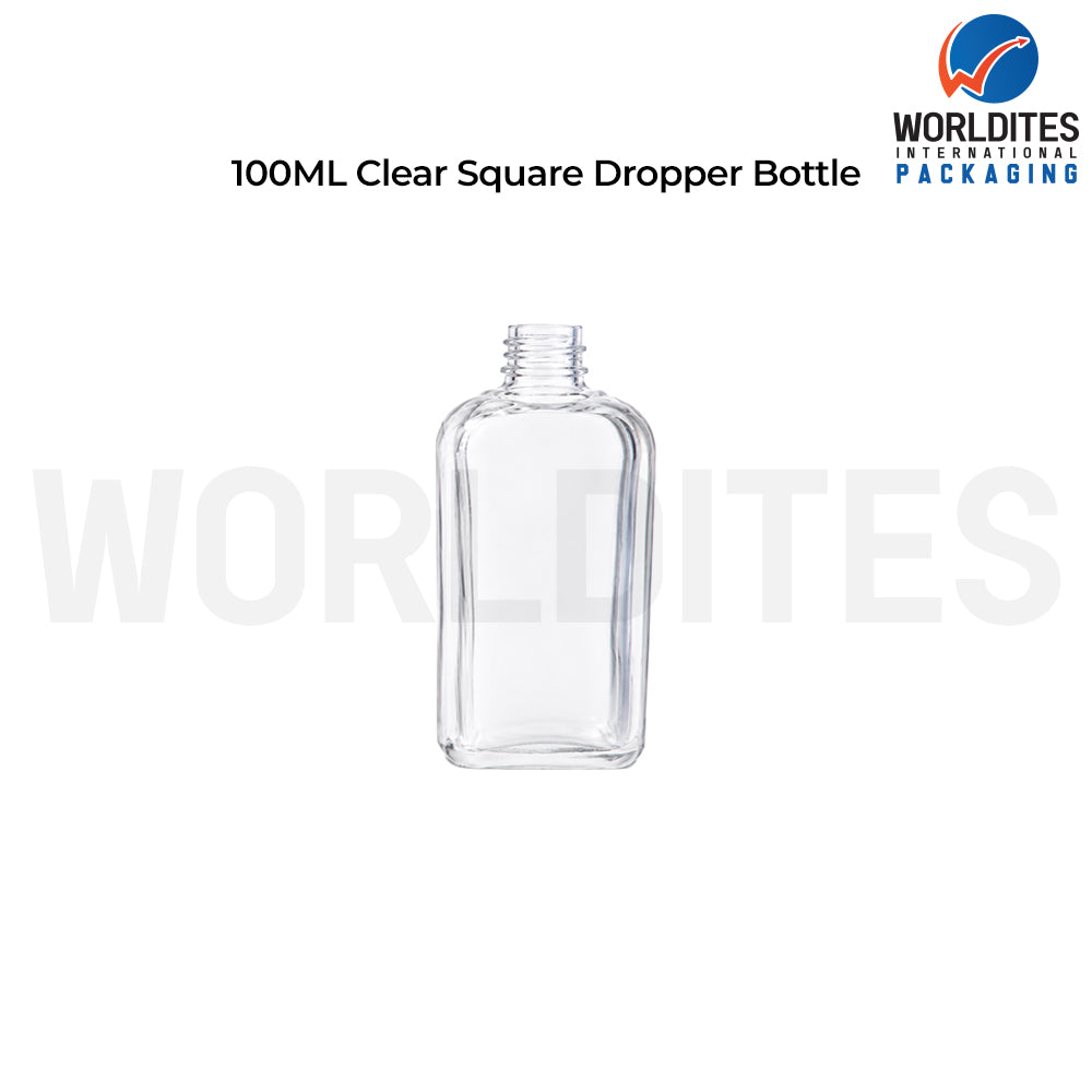 100ml Clear Square Glass Dropper Bottle for Skincare & Cosmetic Products