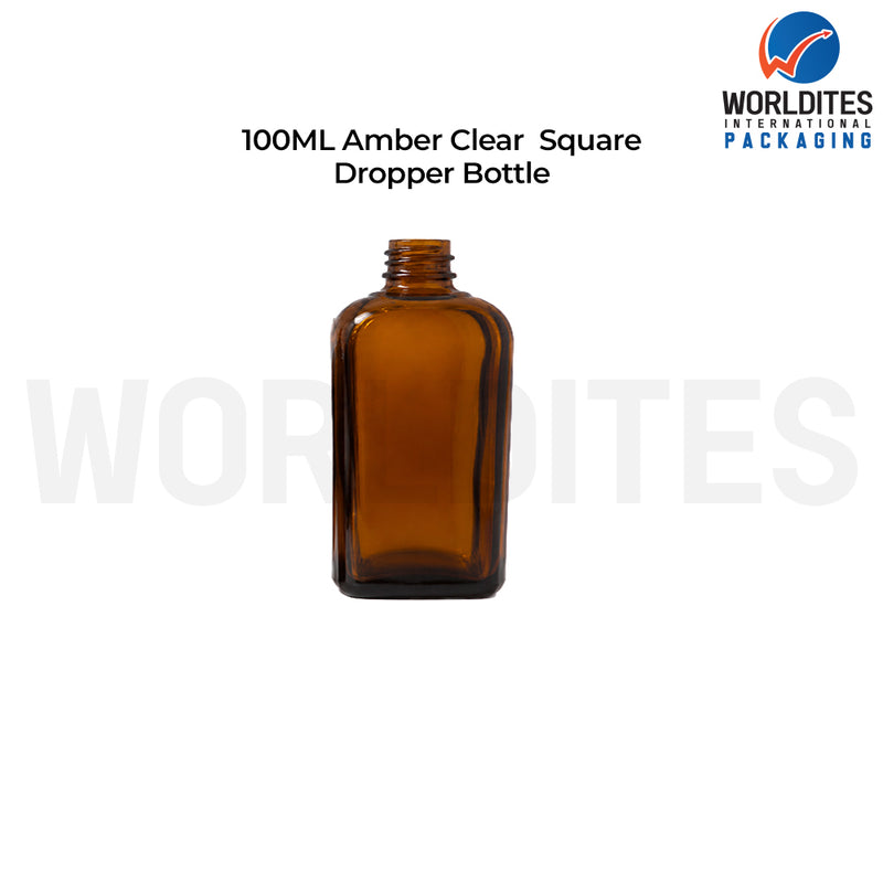 100ml Amber Square Glass Dropper Bottle for Skincare & Cosmetic Products