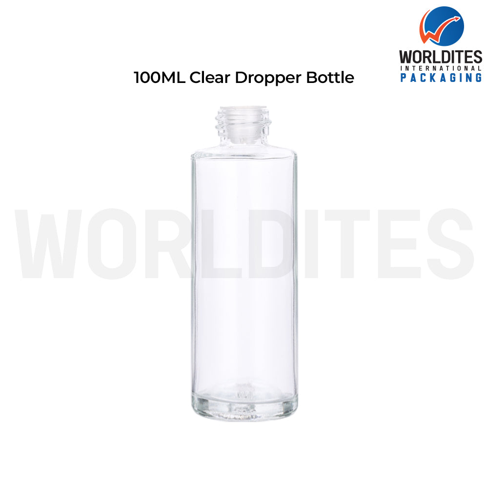 100Ml Clear Flat Shoulder Glass Dropper Bottle For Skincare & Cosmetics Products