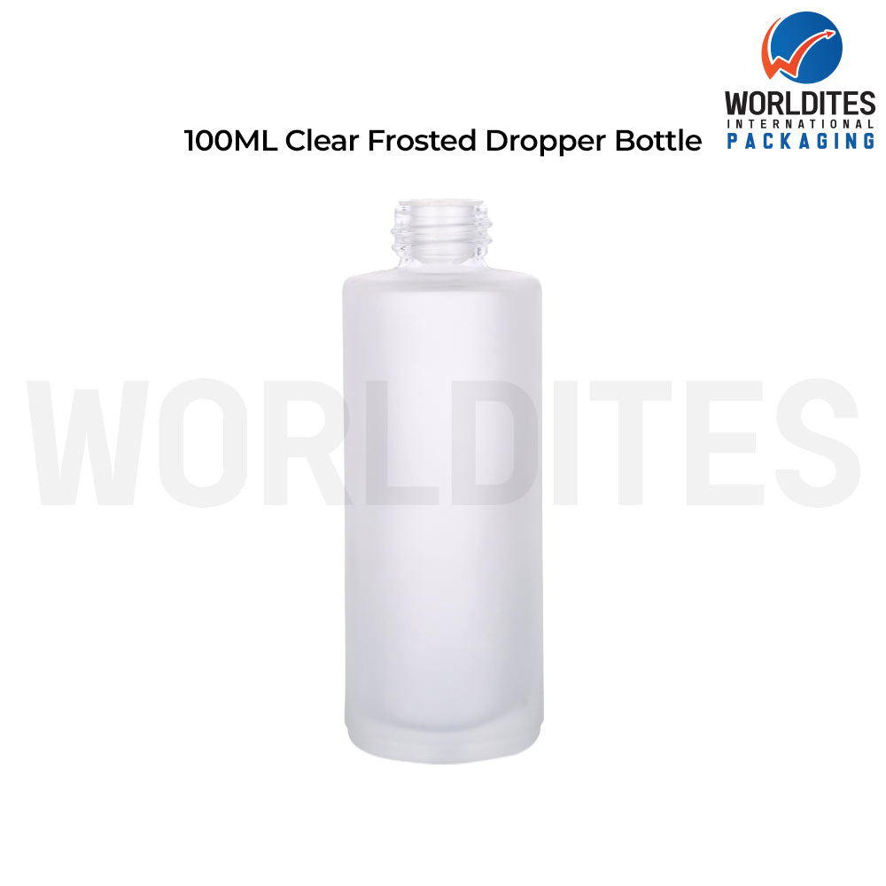 100Ml Clear Frosted Flat Shoulder Glass Dropper Bottle For Skincare &amp; Cosmetics Products