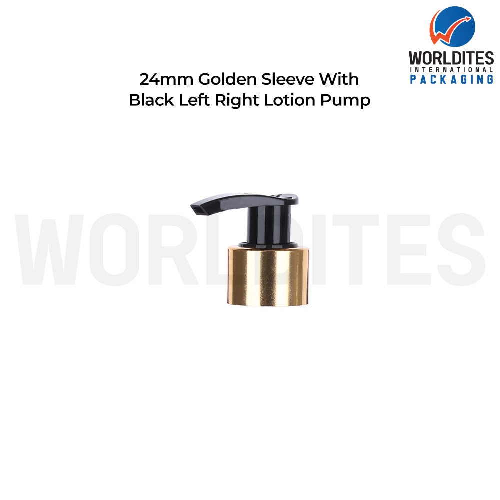 24MM Golden Sleeve Black Left Right Lotion Pump Dispenser | Cosmetic & Skincare Pump