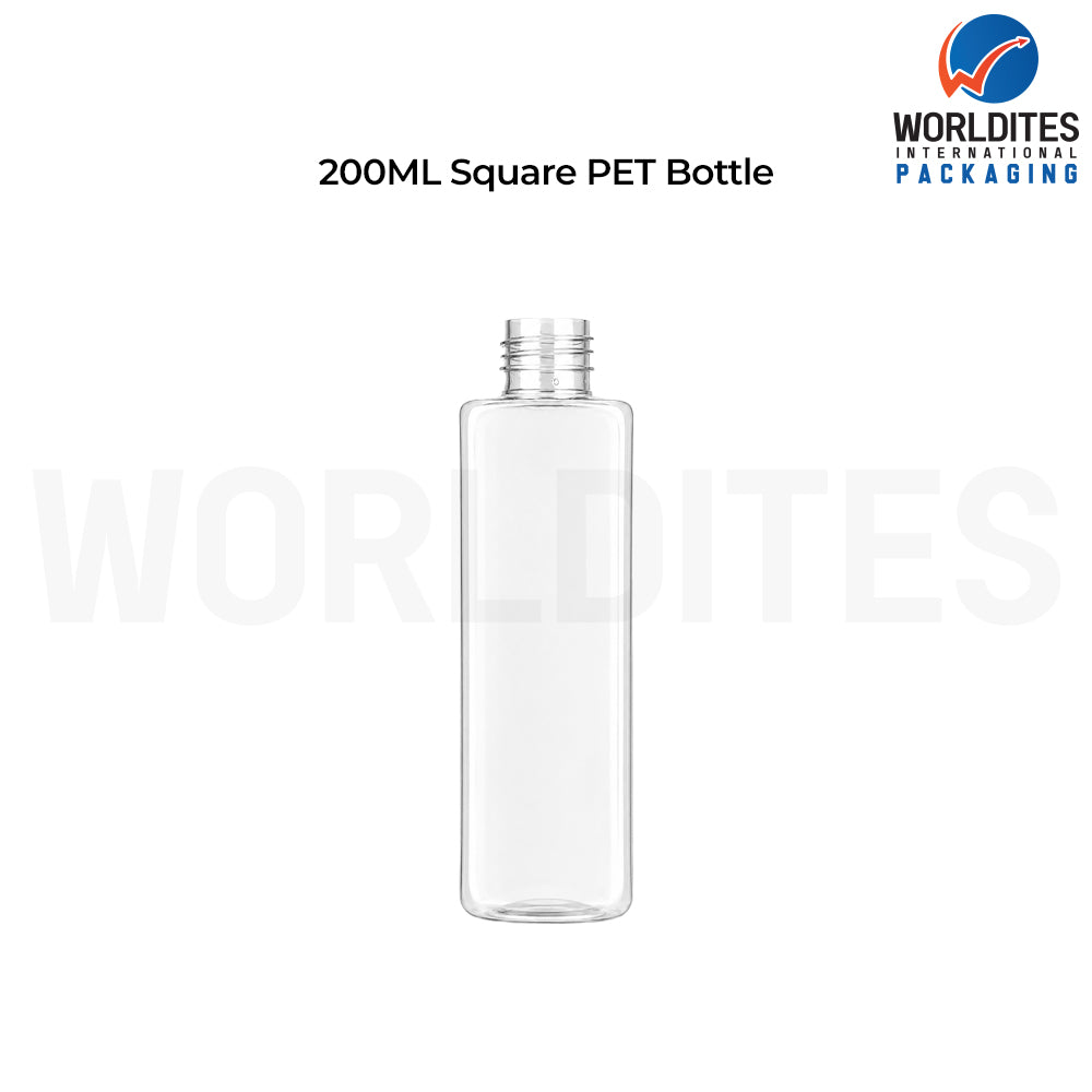 200ml Clear Square PET Bottle for Cosmetic & Personal Care Packaging