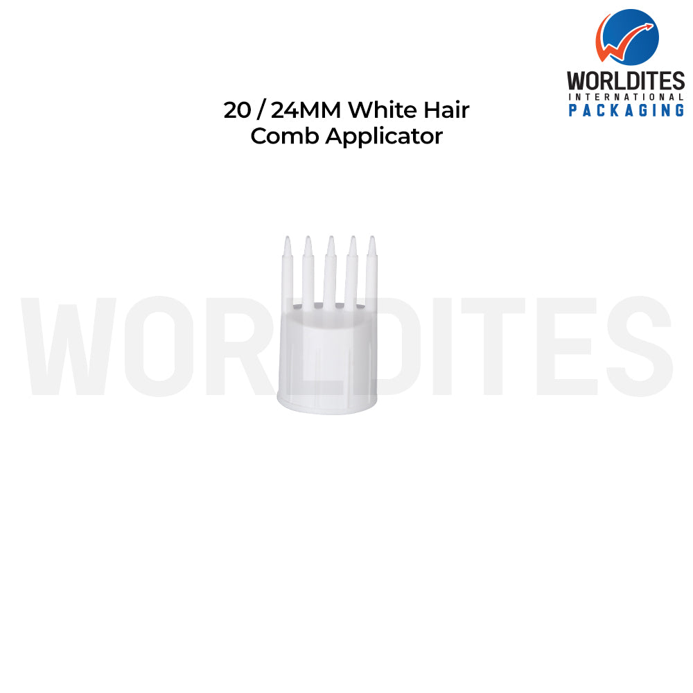 24 White Hair Comb Applicator Cap for Cosmetic & Hair Care Bottles