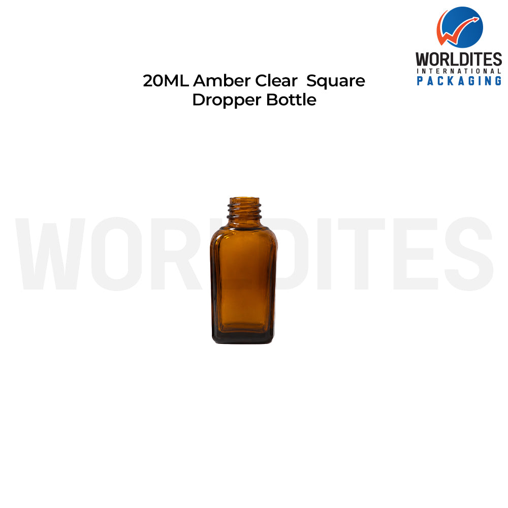 20ml Amber Square Glass Dropper Bottle for Skincare & Cosmetic Products