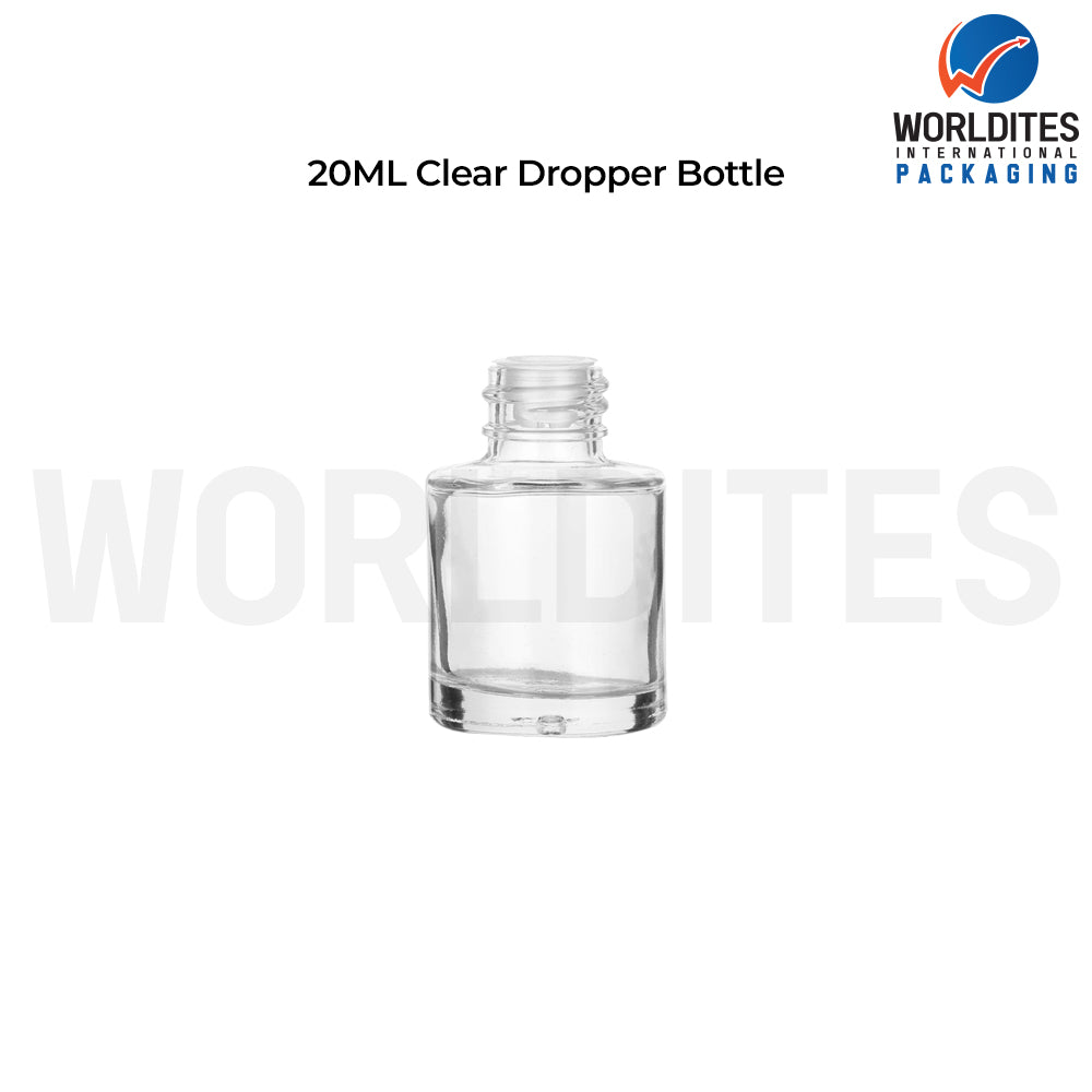 20Ml Clear Flat Shoulder Glass Dropper Bottle For Skincare & Cosmetics Products