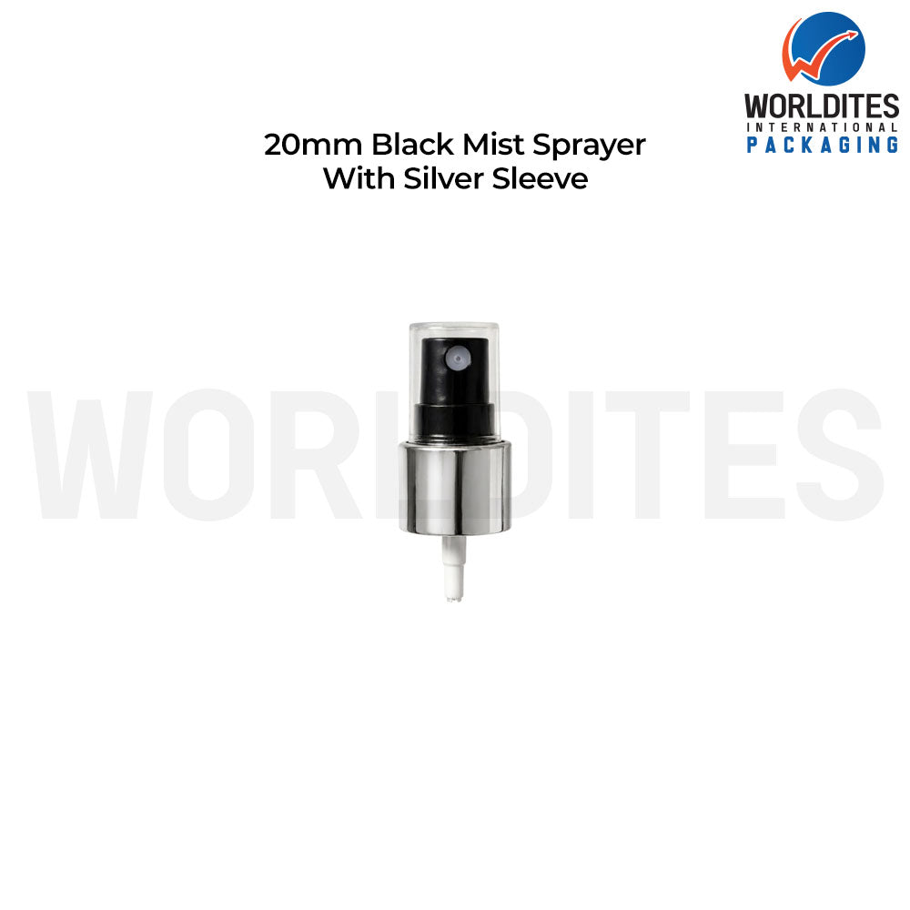 20MM Silver Sleeve Black Mist Sprayer Pump for Cosmetic Bottles | Fine Mist Spray