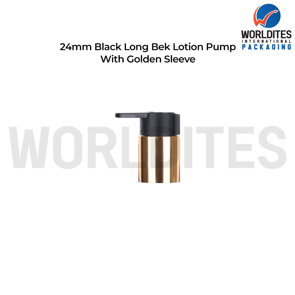 24MM Black Long Beek Lotion Pump With Golden Sleeve Dispenser – for Cosmetic, Skincare & Personal Care Bottles