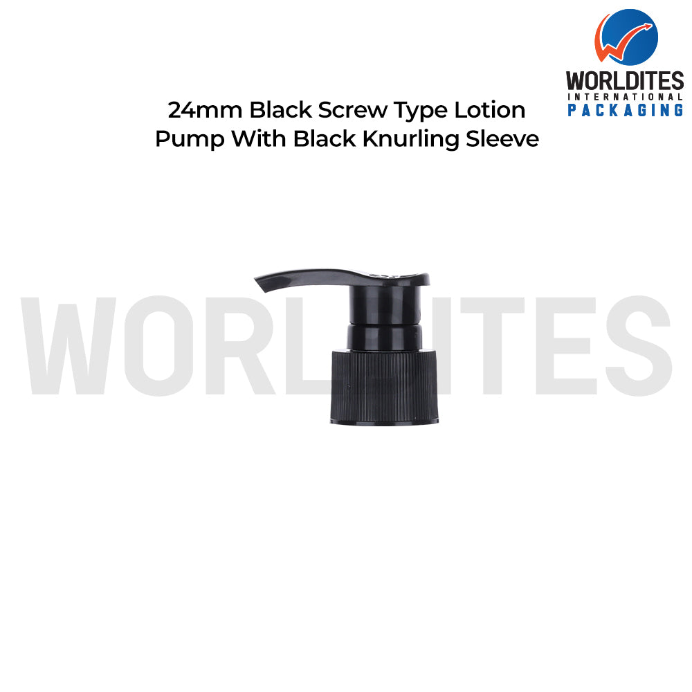 24MM Black Screw Type Lotion Pump With Knurling Sleeve for Cosmetic, Skincare & Personal Care Bottles