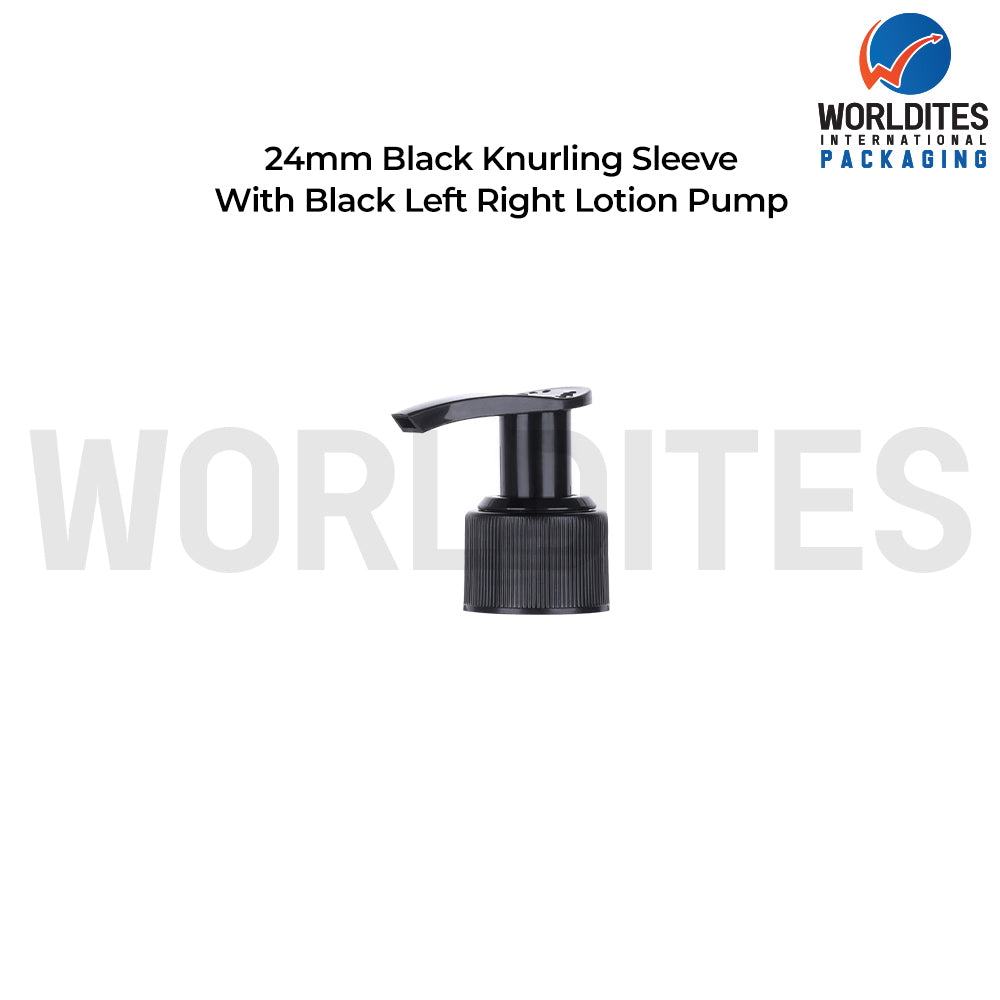 24MM Black Knurling Sleeve With Black Left Right Lotion Pump Dispenser –  for Cosmetic, Skincare & Personal Care Bottles
