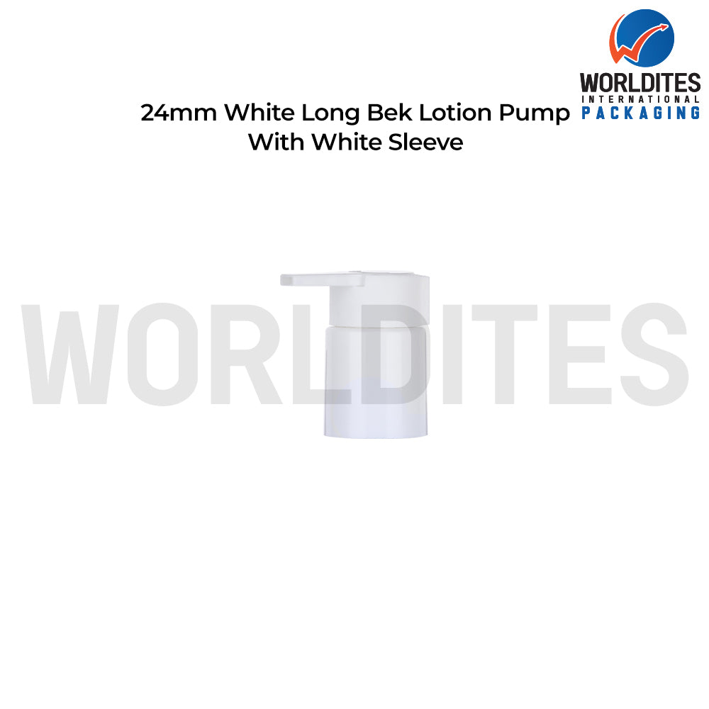 24MM White Long Beek Lotion Pump With White Sleeve Lotion Pump Dispenser – Cosmetic, Skincare & Personal Care Bottles