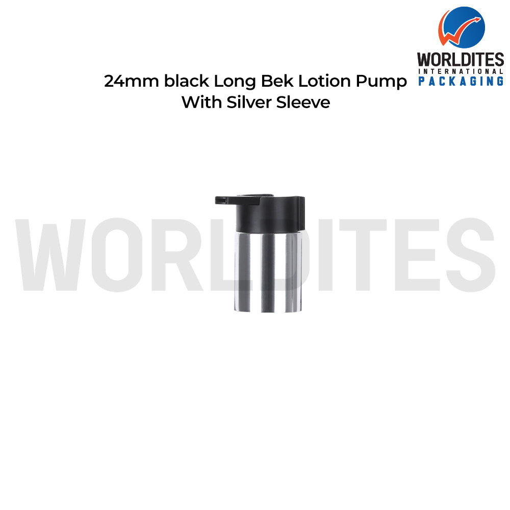 24MM Black Long Beek Lotion Pump With Silver Sleeve Dispenser – for Cosmetic, Skincare & Personal Care Bottles