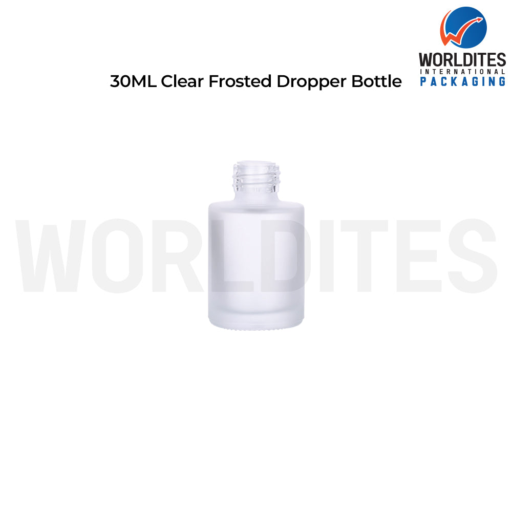30Ml Clear Frosted Flat Shoulder Glass Dropper Bottle For Skincare & Cosmetics Products