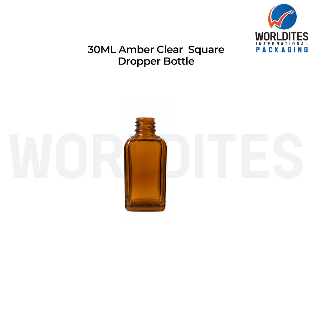 30ml Amber Square Glass Dropper Bottle for Skincare & Cosmetic Products