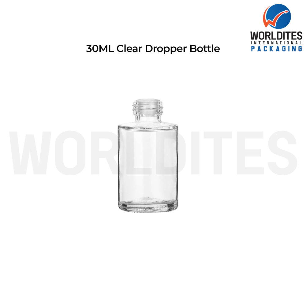 30Ml Clear Flat Shoulder Glass Dropper Bottle For Skincare & Cosmetics Products