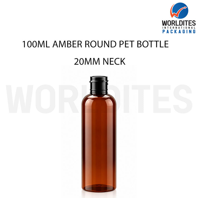 100ml Amber Round PET Bottle for Cosmetic & Personal Care Packaging