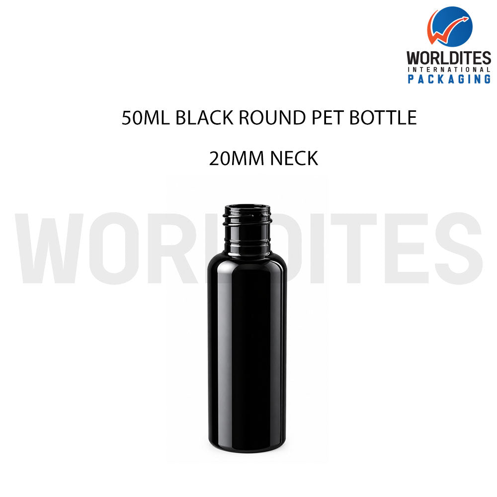 50ml Black Round PET Bottle for Cosmetic & Personal Care Packaging