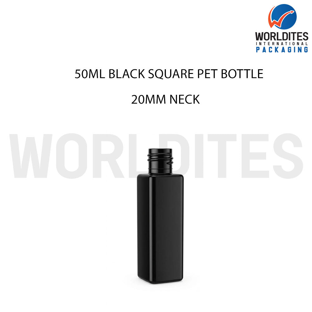 50ml Black Square PET Bottle for Cosmetic & Personal Care Packaging