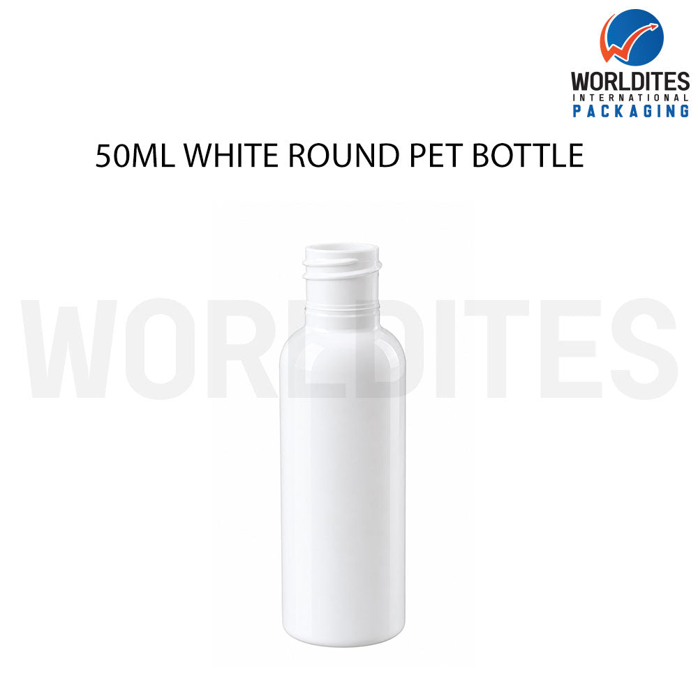 50ml White Round PET Bottle for Cosmetic & Personal Care Packaging