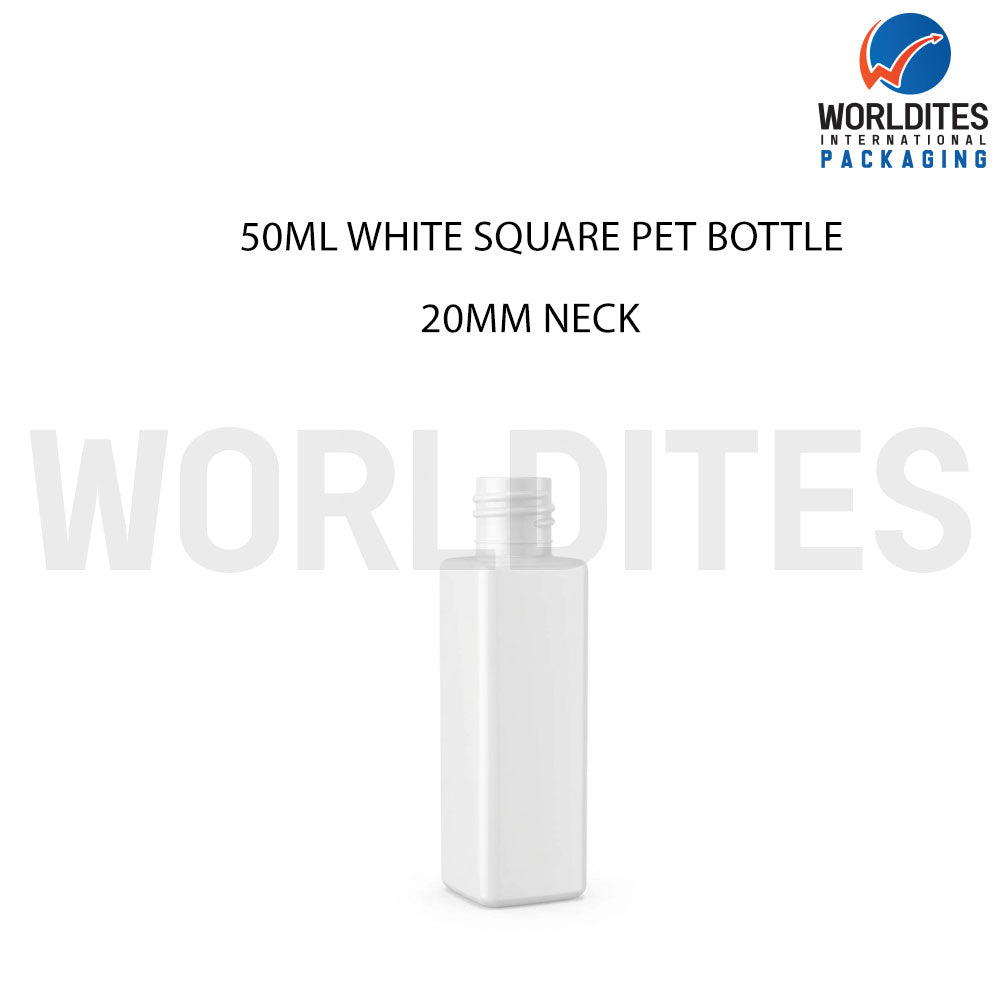 50ml White Square PET Bottle for Cosmetic & Personal Care Packaging