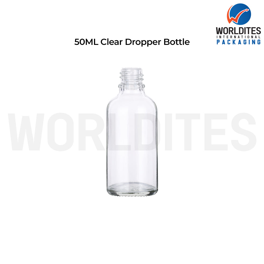 50ml Clear Round Glass Dropper Bottle for Skincare & Cosmetic Products