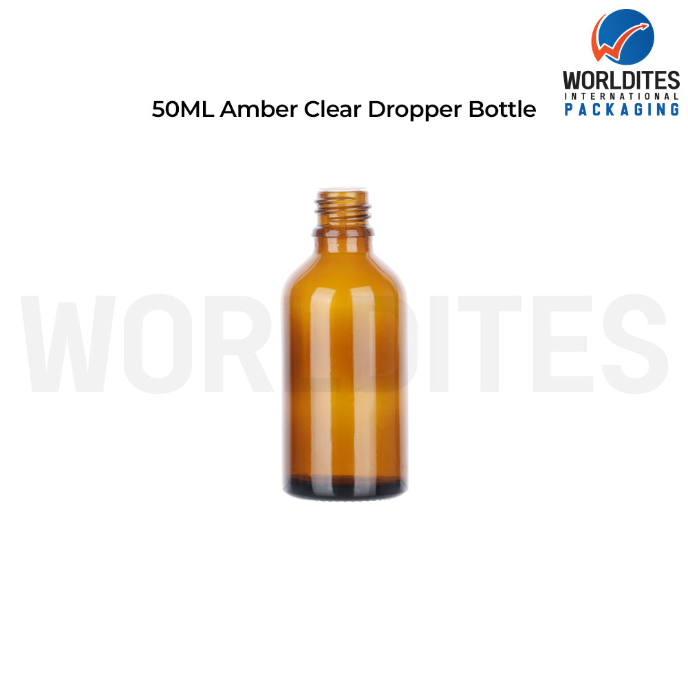 50ml Amber Round Glass Dropper Bottle for Skincare & Cosmetic Products