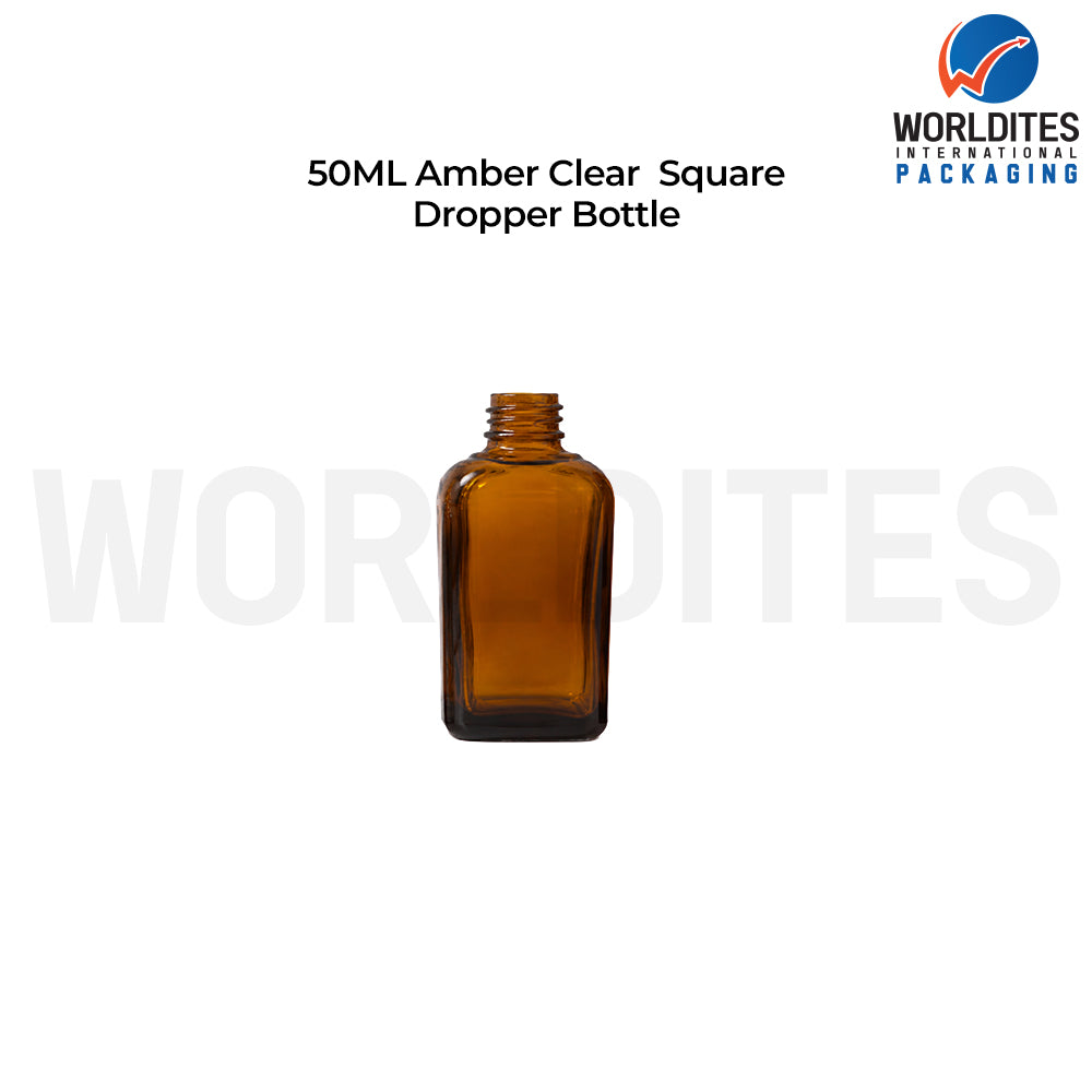 50ml Amber Square Glass Dropper Bottle for Skincare & Cosmetic Products