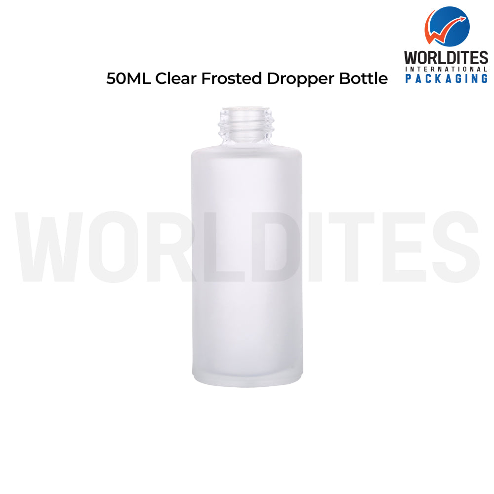 50Ml Clear Frosted Flat Shoulder Glass Dropper Bottle For Skincare & Cosmetics Products