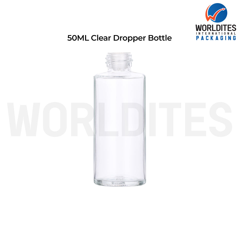 50Ml Clear Flat Shoulder Glass Dropper Bottle For Skincare & Cosmetics Products