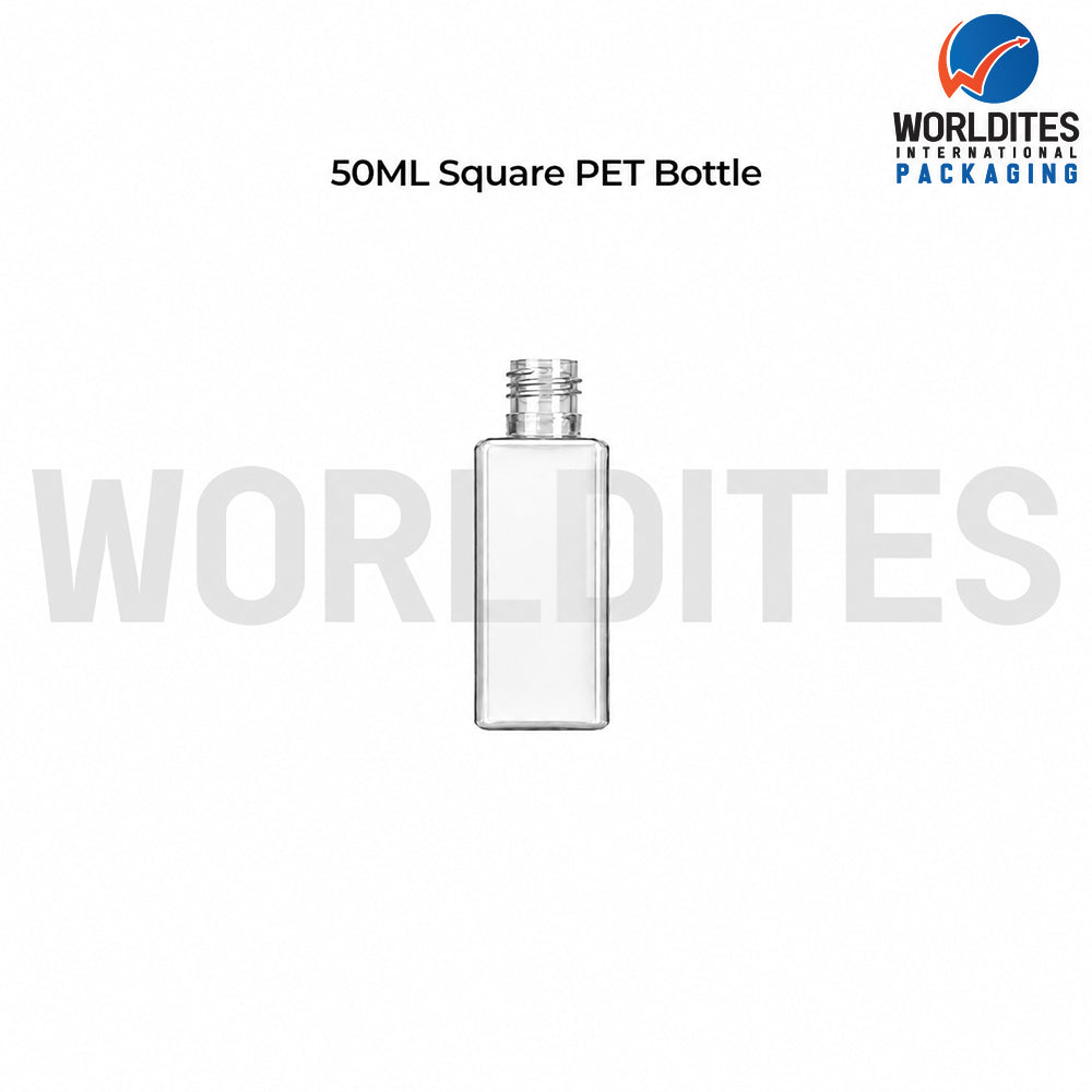 50ml Clear Square PET Bottle for Cosmetic & Personal Care Packaging