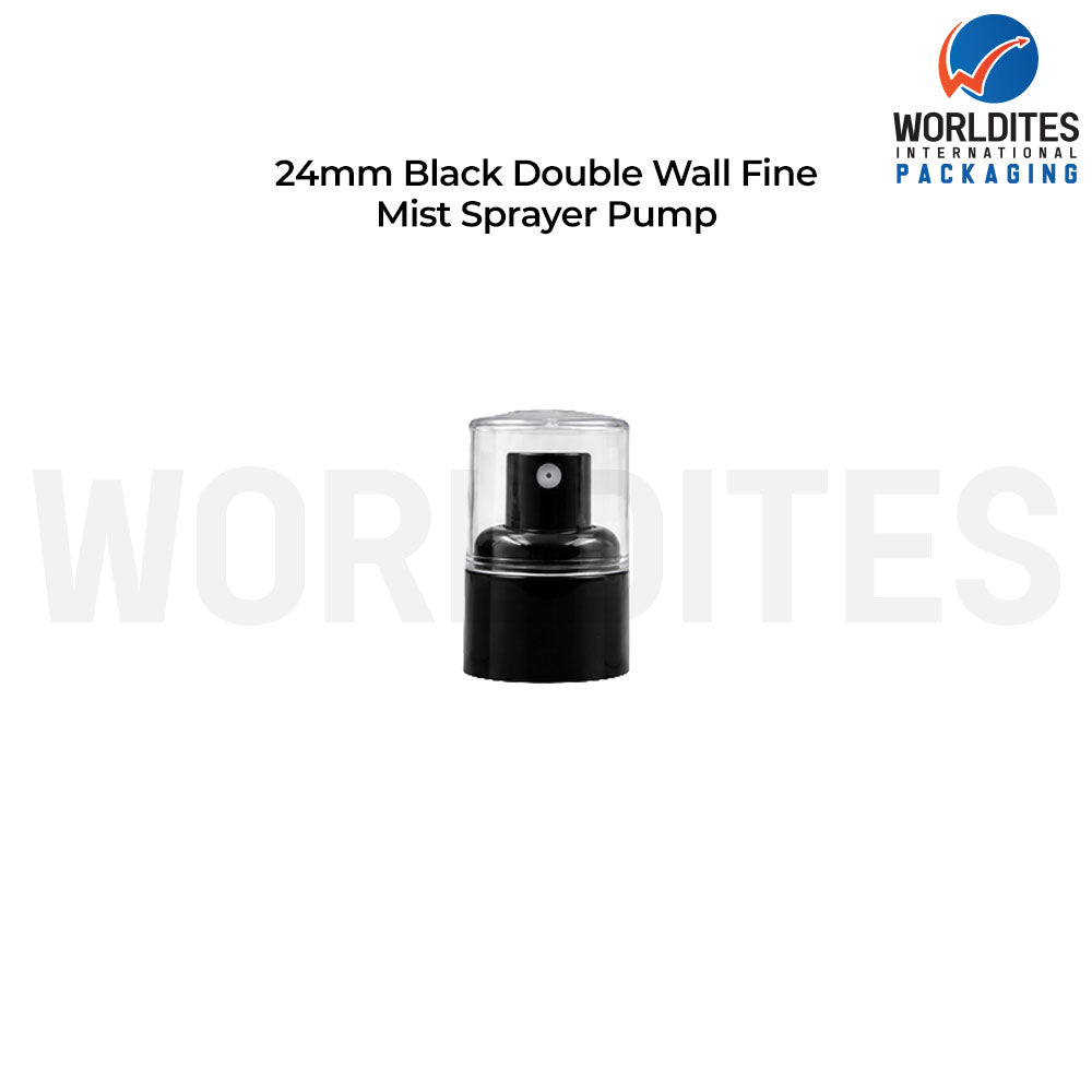 24MM Black Double Wall Mist Sprayer Pump With Over Cap for Cosmetic Bottles | Fine Mist Spray