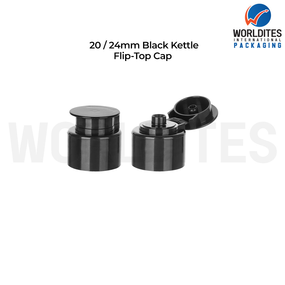 24mm Black Kettle Flip Top Cap for Cosmetic Bottles | Plastic Bottle Closure