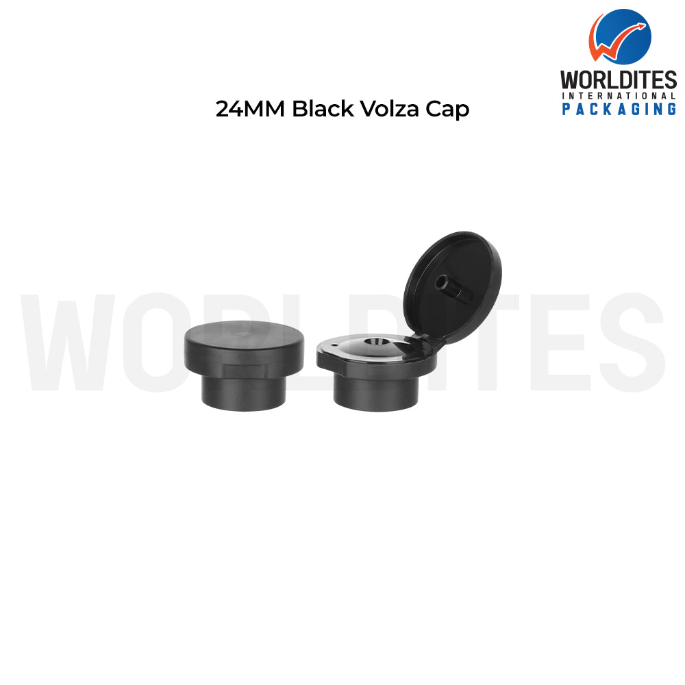 24mm Black Volza Flip Top Cap for Cosmetic Bottles | Plastic Bottle Closure