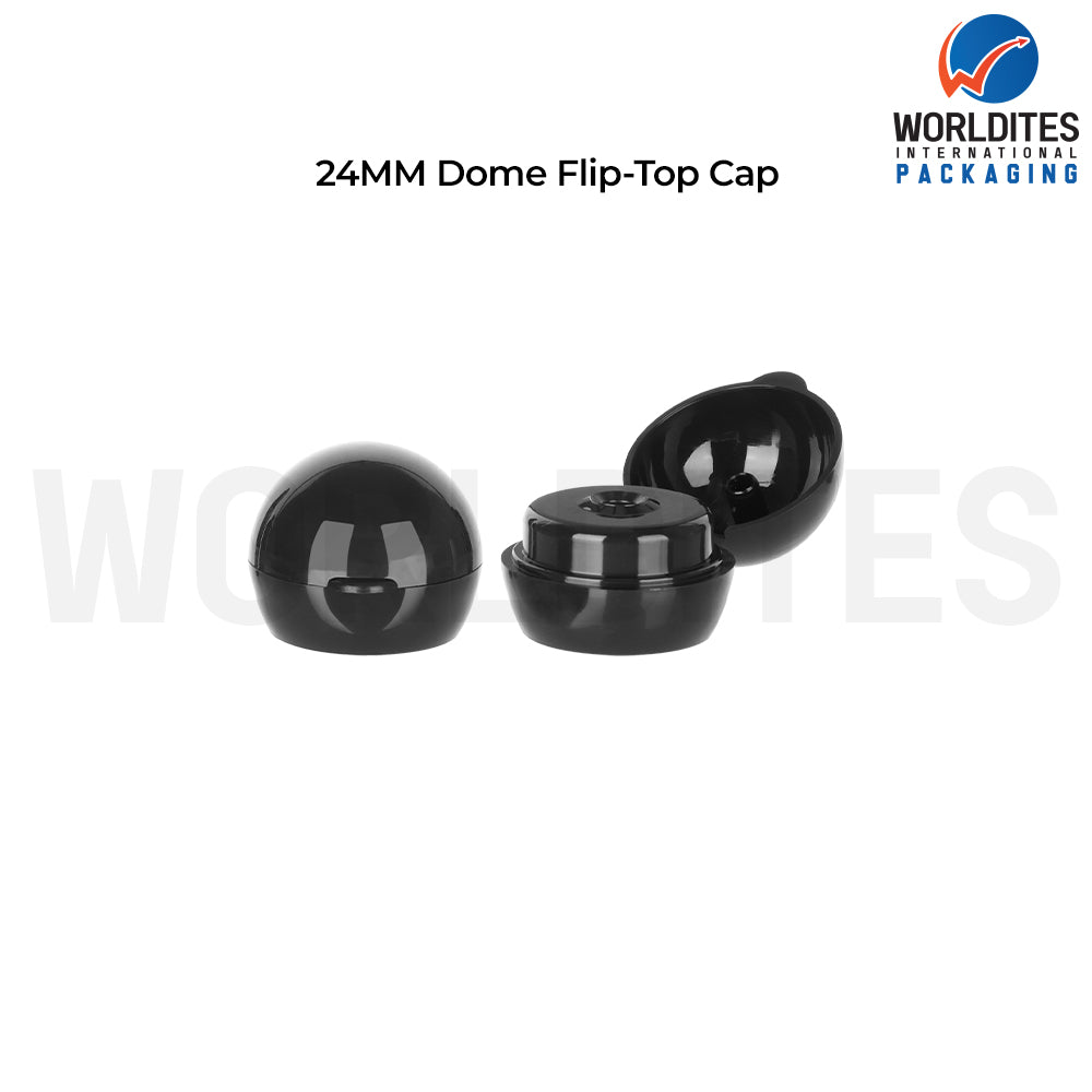 24mm Black Doom Flip Top Cap for Cosmetic Bottles | Plastic Bottle Closure