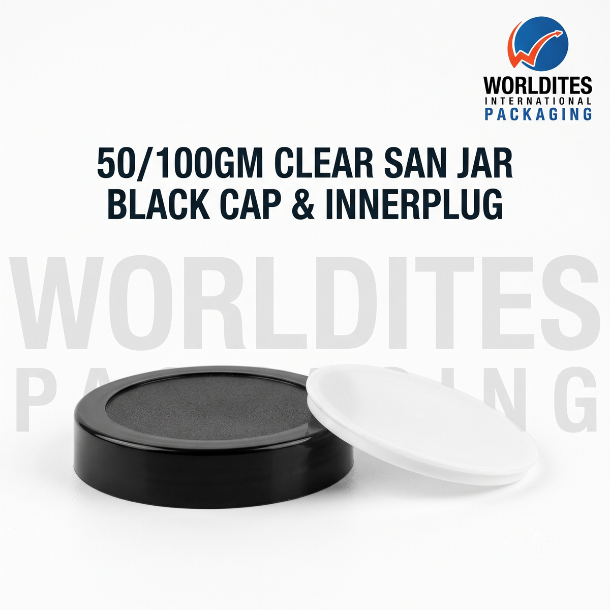 50 / 100GM Clear San Jar Black Cap & Innerplug