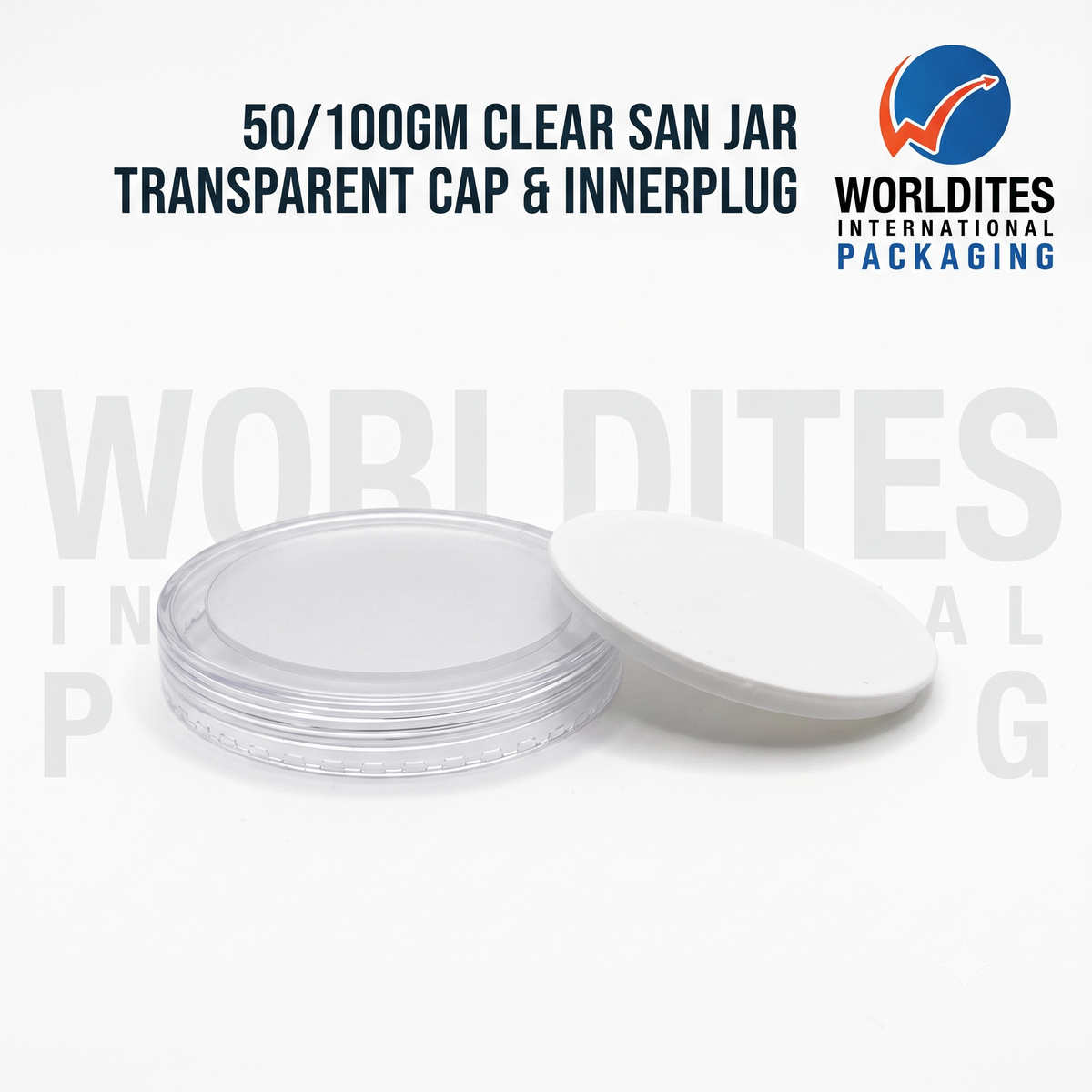 50 / 100GM Clear San Jar Transparent Cap & Innerplug