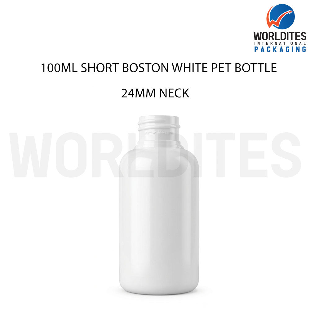 100ML White Short Boston PET Bottle for Cosmetic & Personal Care Packaging