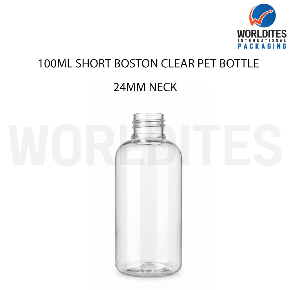 100ml Clear Short Boston PET Bottle for Cosmetic & Personal Care Packaging