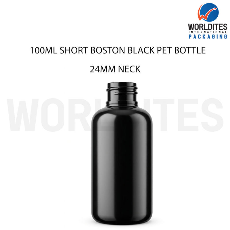 100ML Black Short Boston PET Bottle for Cosmetic & Personal Care Packaging