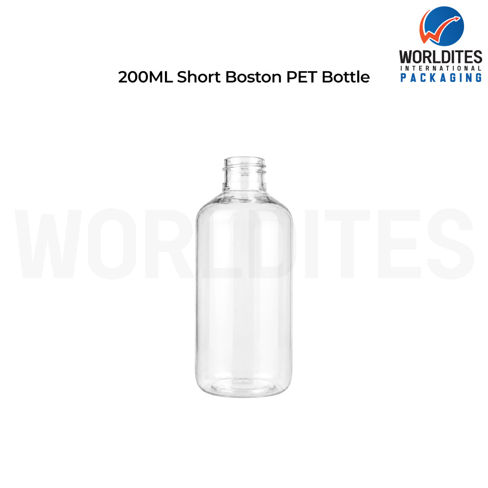 200ml Clear Short Boston PET Bottle for Cosmetic & Personal Care Packaging