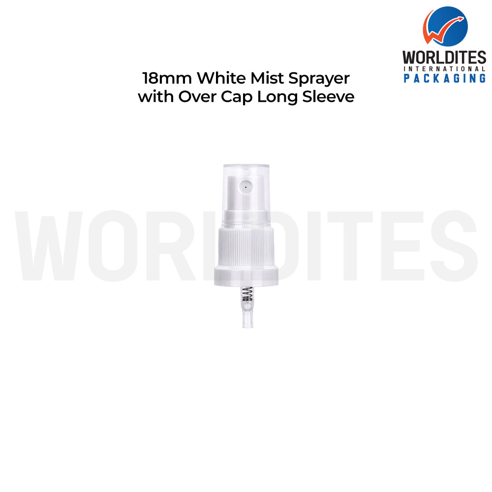 18MM White Mist Sprayer With Over Cap for Cosmetic Bottles | Fine Mist Spray