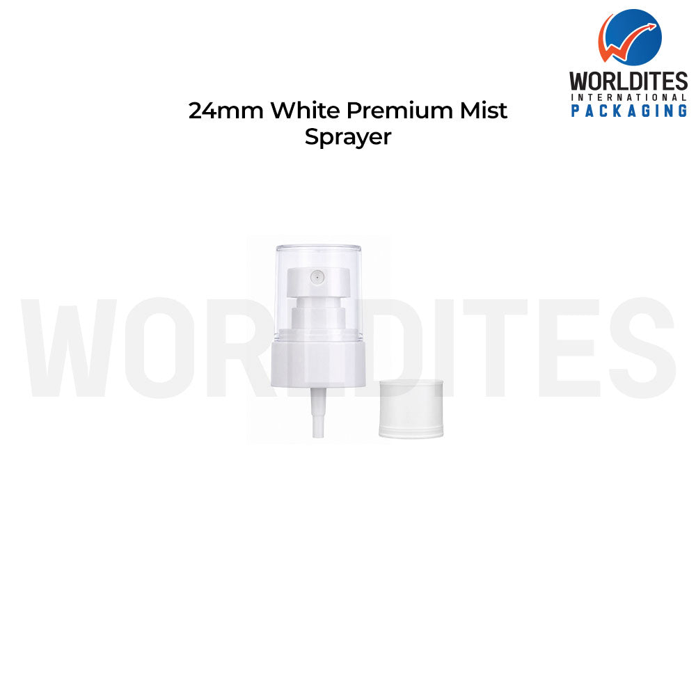 24MM White Premium Mist Sprayer Pump With Over Cap for Cosmetic Bottles | Fine Mist Spray