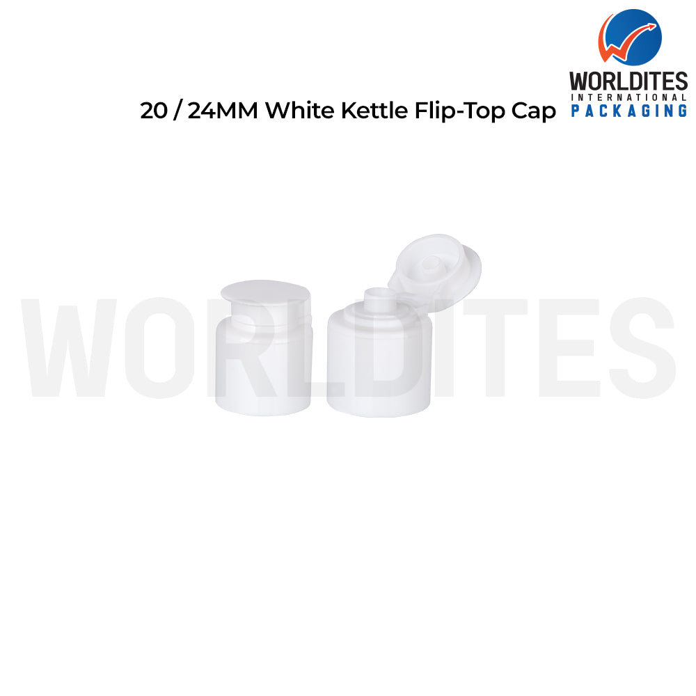 24mm White Kettle Flip Top Cap for Cosmetic Bottles | Plastic Bottle Closure